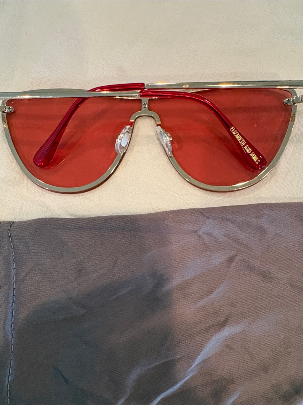 Elizabeth and James Red Shield Sunglasses with gold Frame